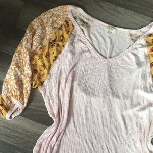 KORI American pink blush mustard floral dressy top